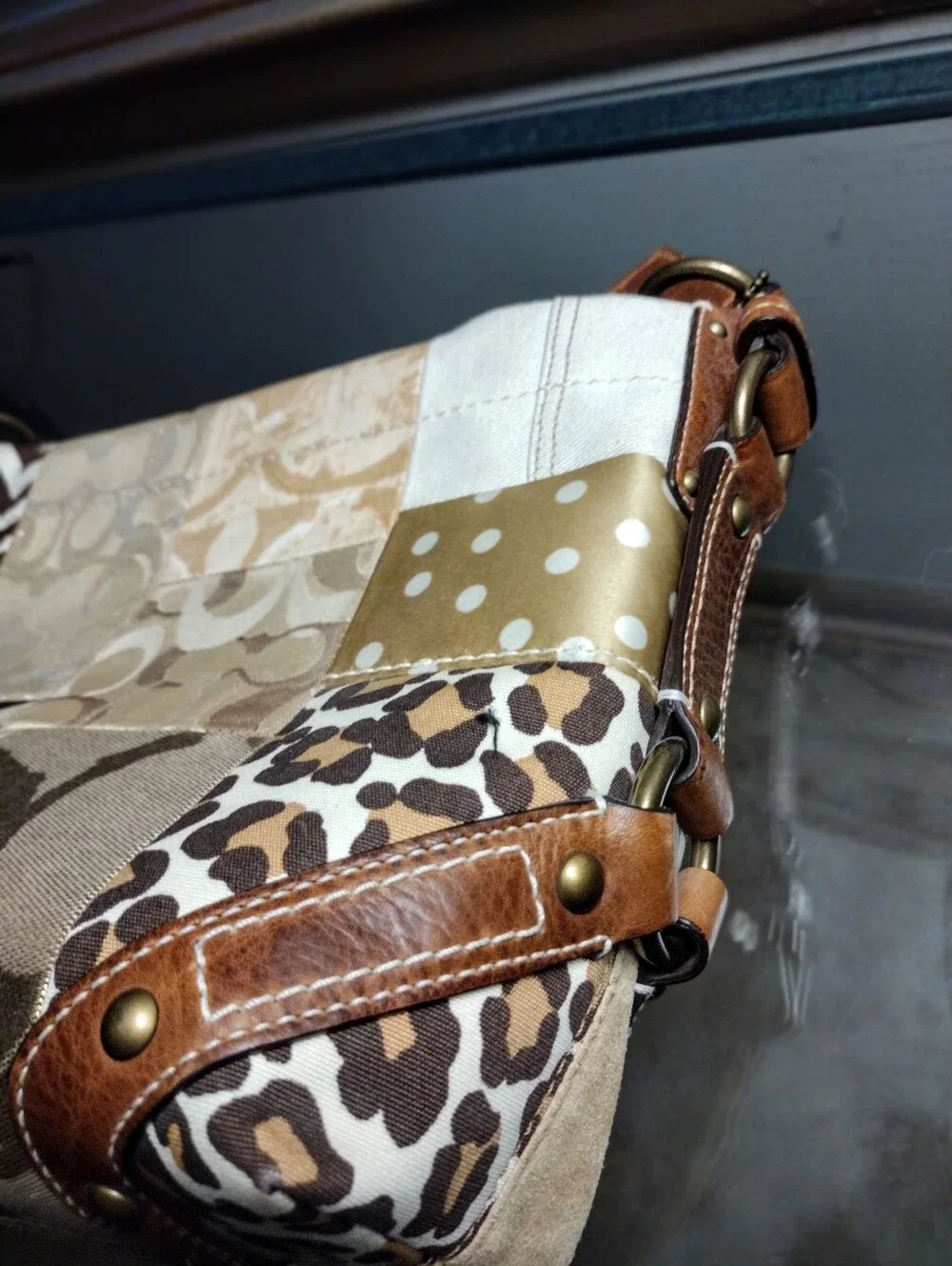Vintage Coach Carly 10814 Tan, Gold Patchwork Hobo Shoulder Bag with Hangtag